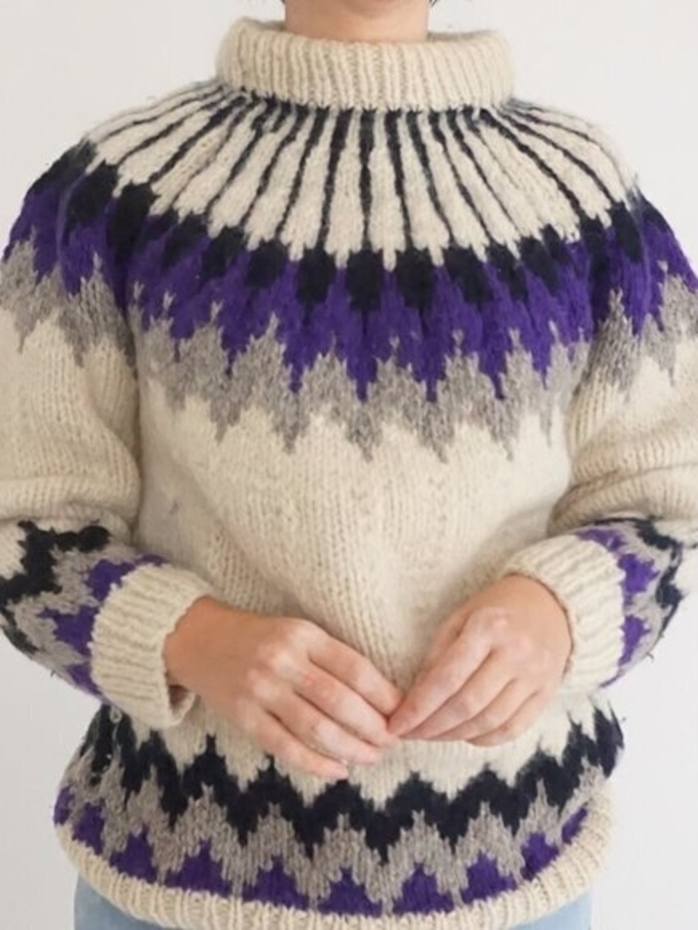 Cream and Purple Nordic-Style Men’s Sweater
